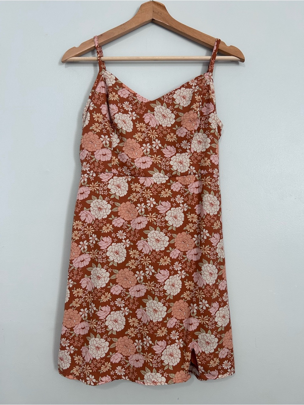 Hollister Rust Floral Slip Dress with Pink and Cream Flowers